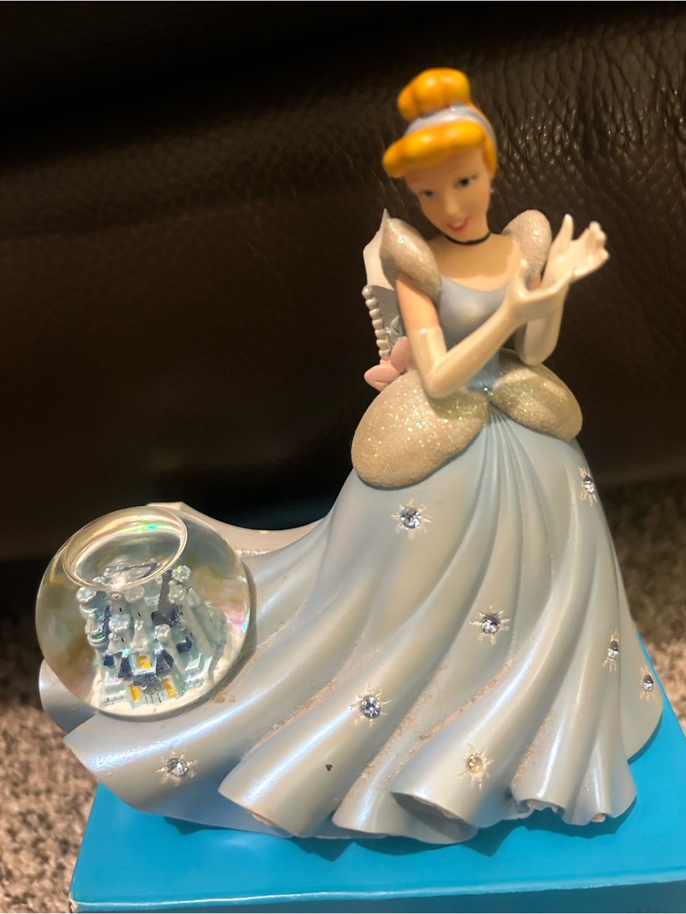 Disney Parks 6 inch Cinderella ceramic in a Glitter Dress Figurine andSnow glob